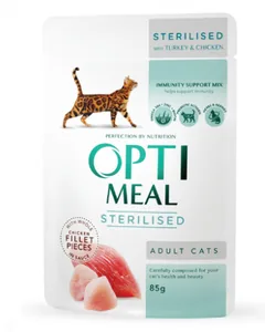 Hrana Umeda pentru Pisici Optimeal Sterilised Curcan si Pui Plic 85g