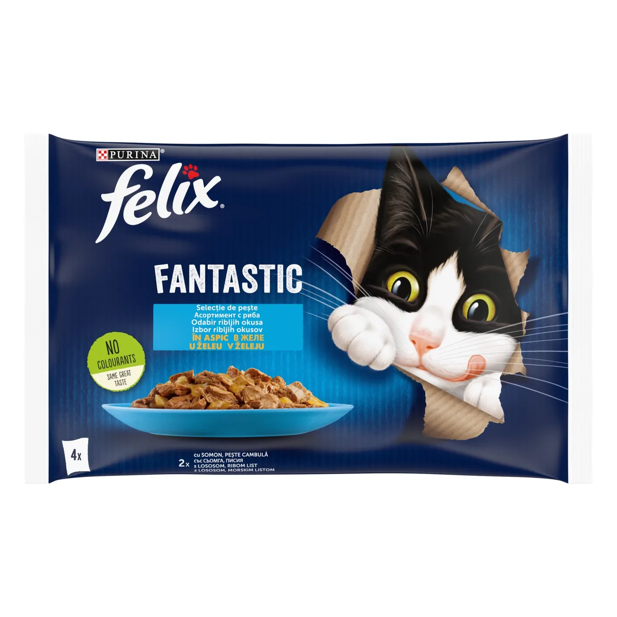Plic Pisici Felix Fantastic Somon si Peste in Cambula 4x85g