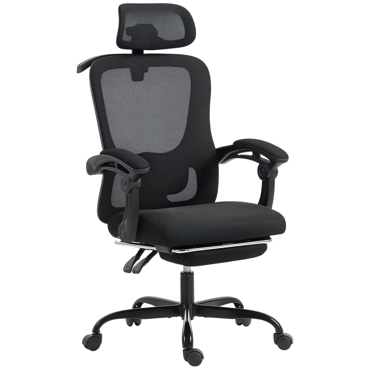 Scaun de Birou HOMCOM Ergonomic Plasa Tetiera Reglabila Suport Lombar Negru
