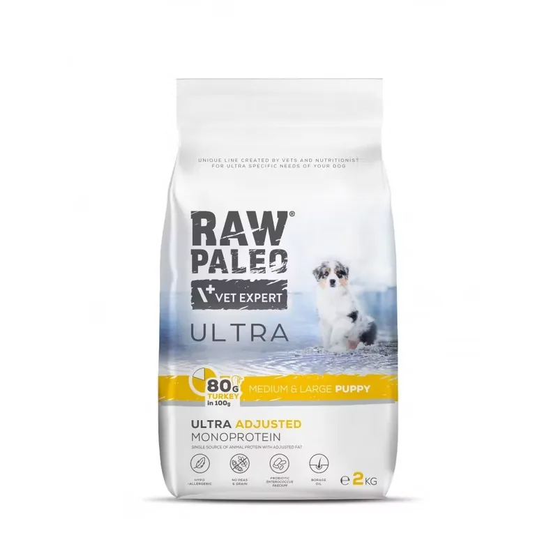 Hrana Uscata Pentru Caini Raw Paleo Ultra Curcan Pui Medii si Mari 2kg