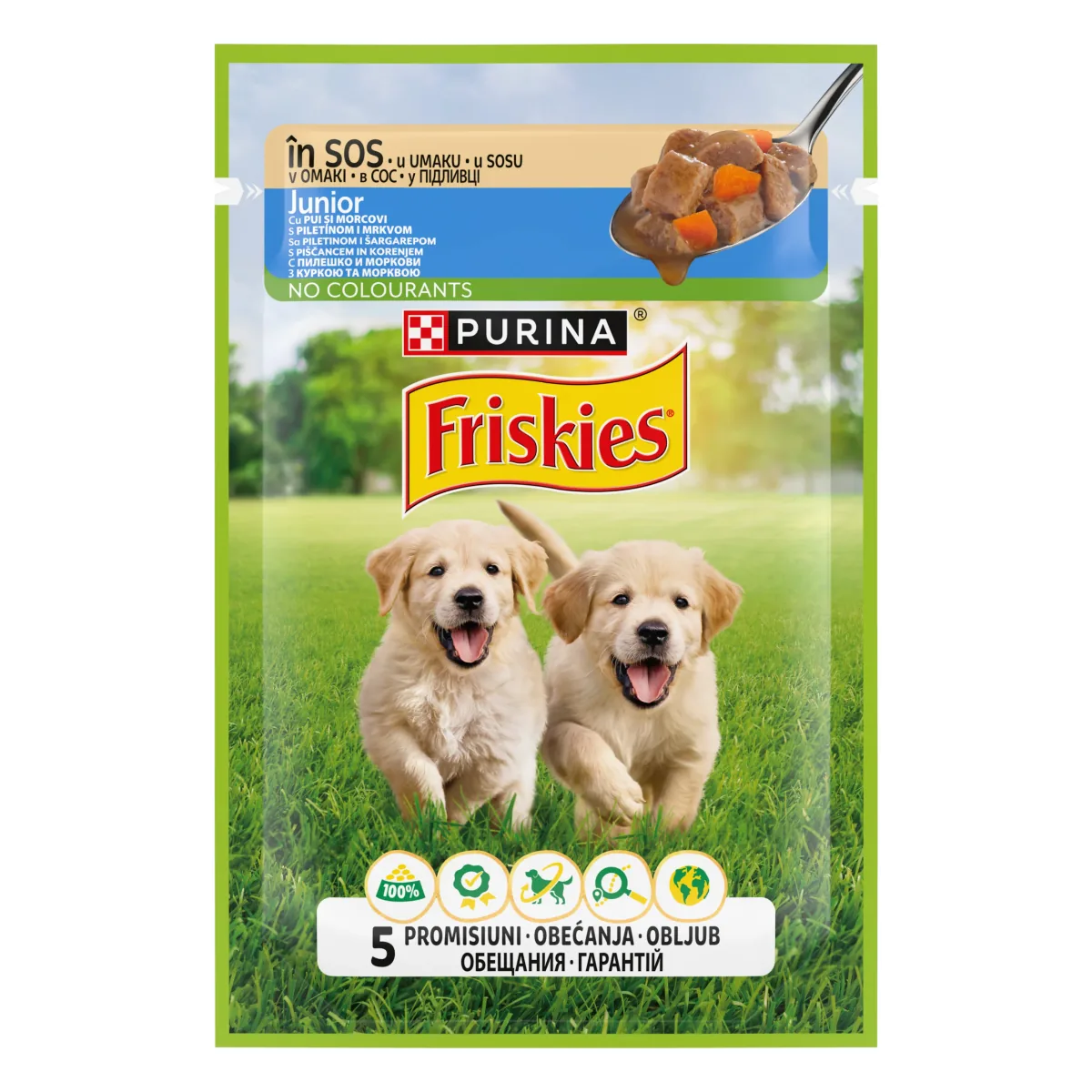 Hrana Umeda pentru Caini Friskies Junior cu Pui si Morcovi in Sos 85g