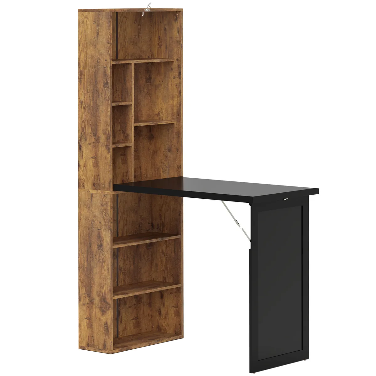 Birou Homcom Modern Pliabil cu Bibliotecă si Tablă 98x51x153cm Maro Rustic