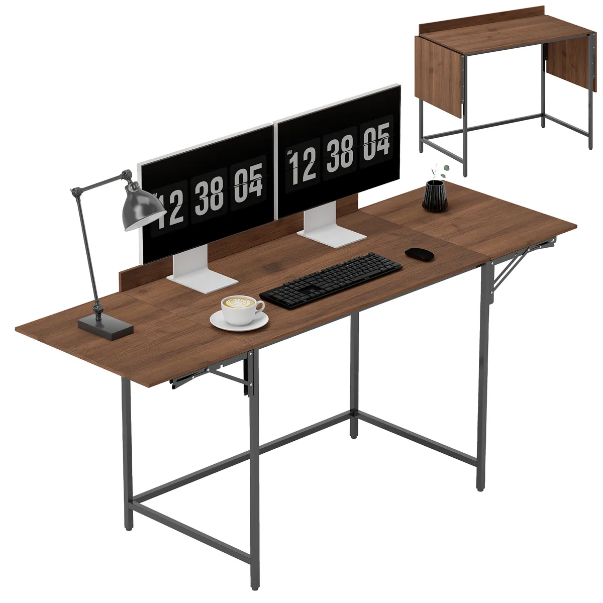 Birou Pliant HOMCOM 170x58x78 cm Nuc Pentru 2 Monitoare