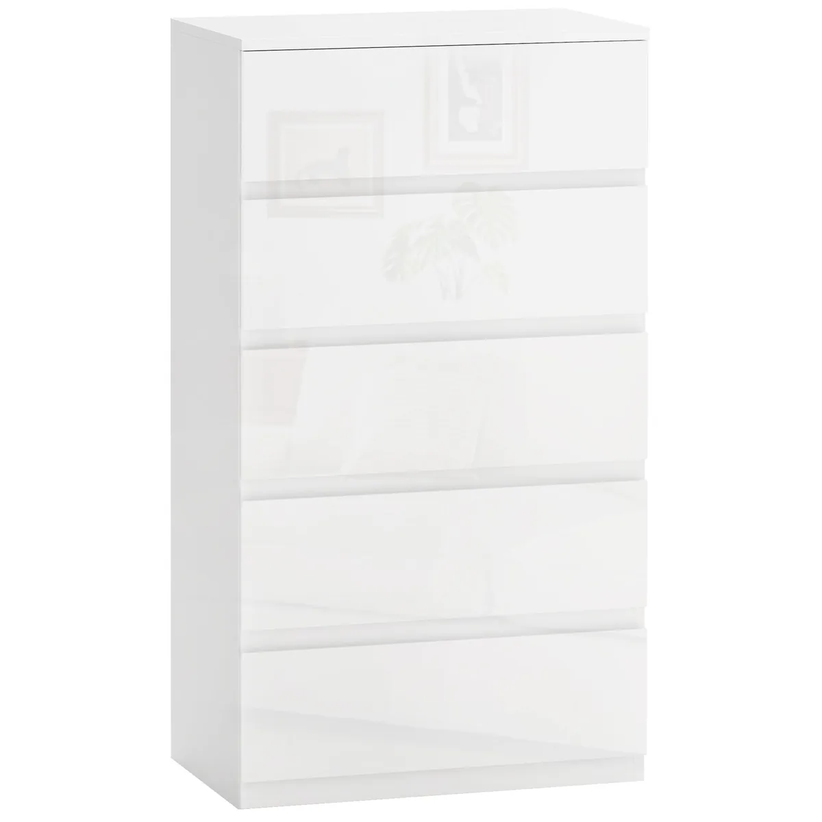 Comodă HOMCOM 5 Sertare 55x33x100cm Alb Lucios