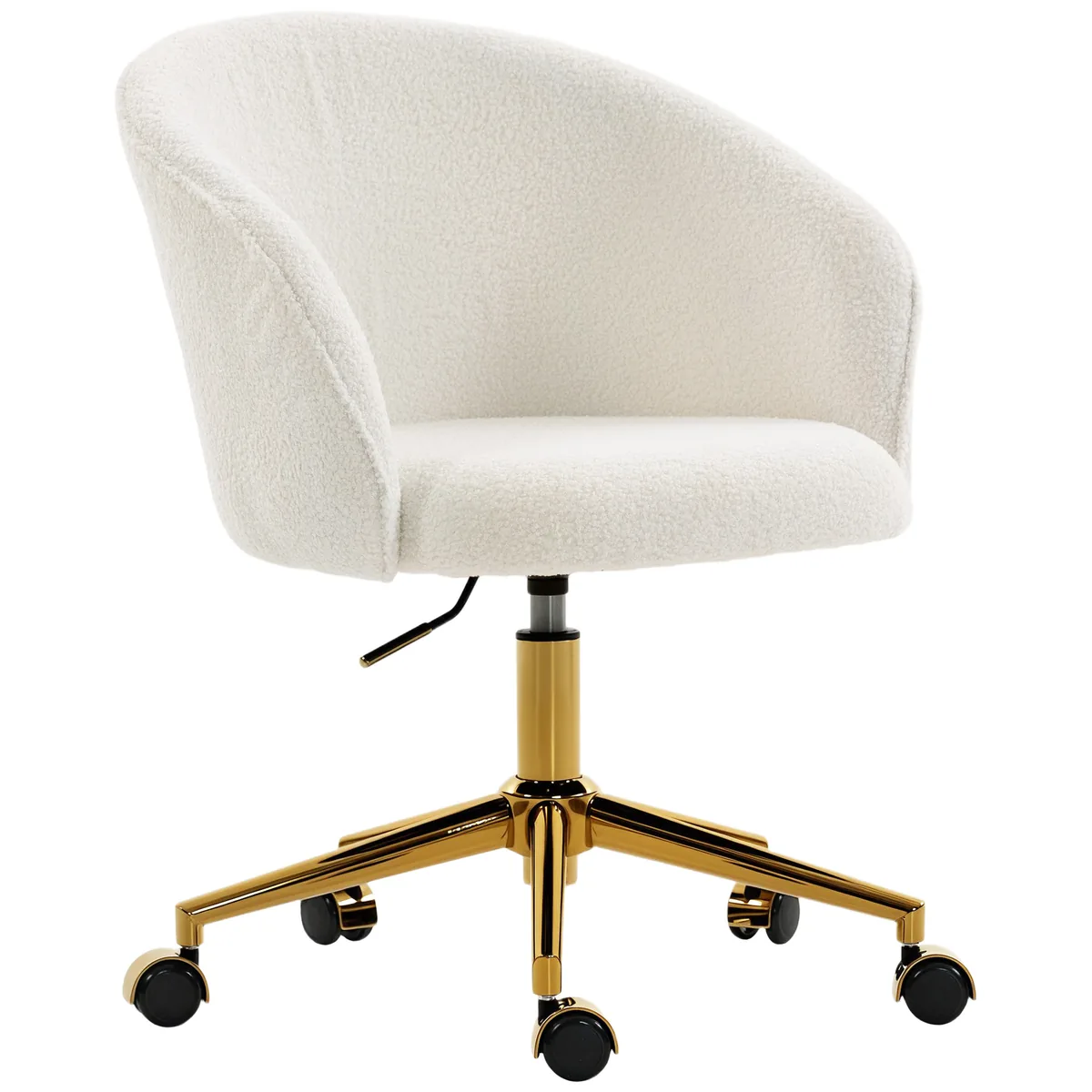 Scaun de Birou HOMCOM Reglabil Pivotant Crem Baza Aurita