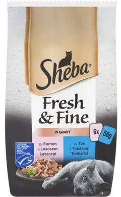 Hrana Umeda pentru Pisici Sheba Minipouch Selectii Somon si Ton 6x50g