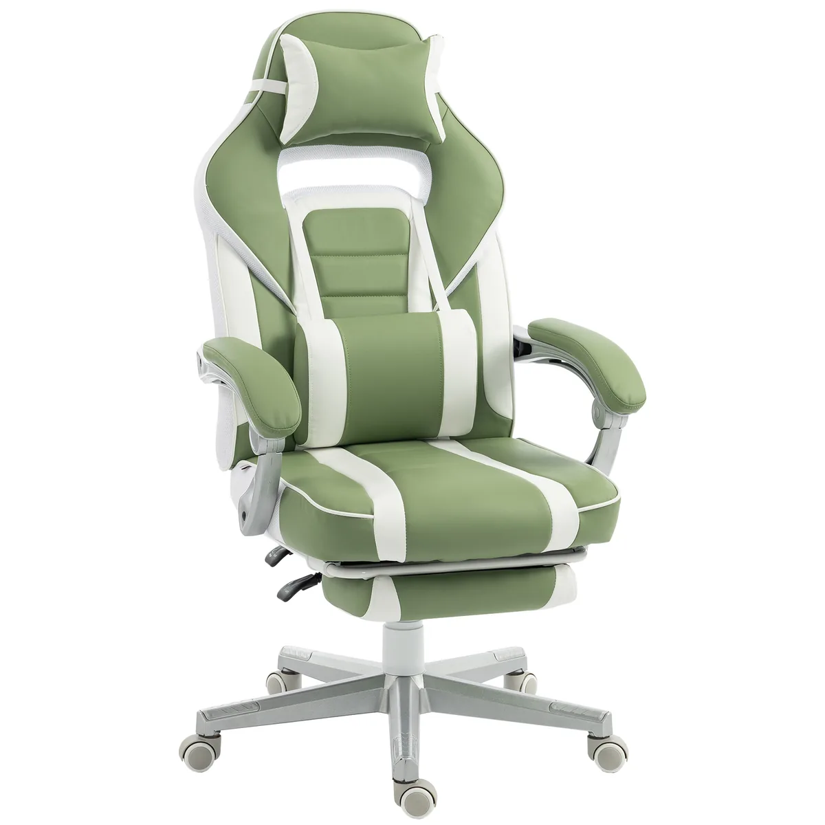 Scaun Gamer HOMCOM Reclinabil Suport Lombar Suport Picioare Verde