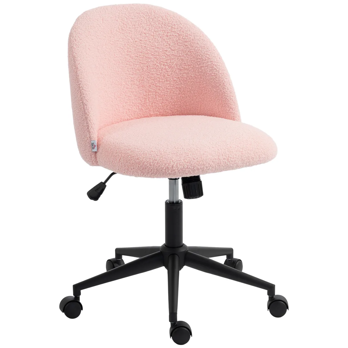 Scaun de Birou HOMCOM Teddy-Fleece Roz Rotativ Reglabil pe Înălțime cu Roți