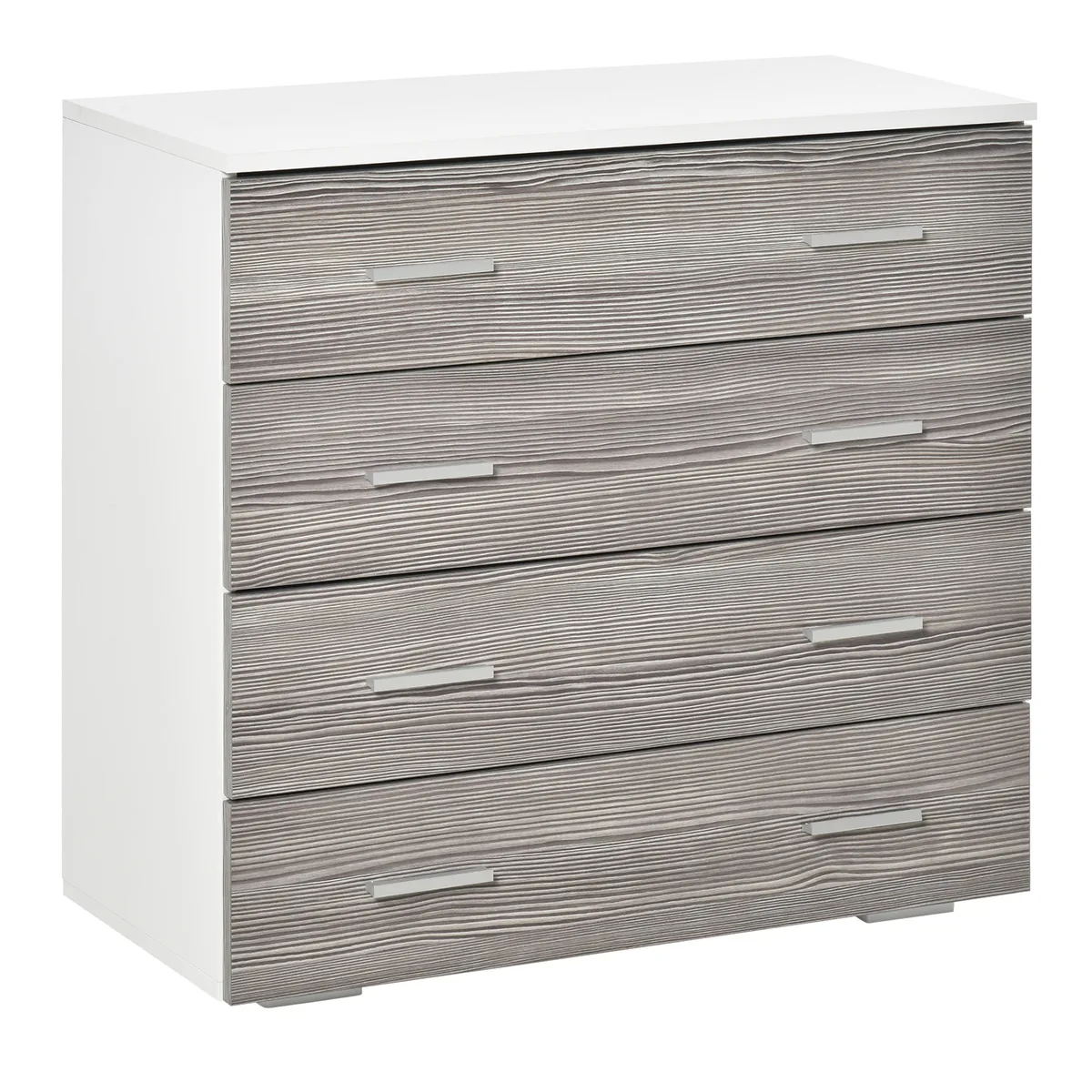 Comodă HOMCOM Modernă 4 Sertare 76x35x72 cm Manere din Aluminiu Structură din Lemn Alb și Gri