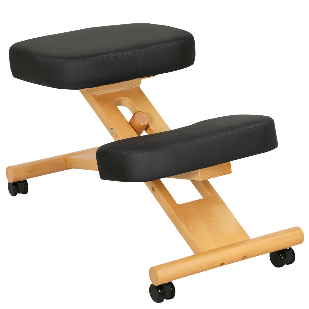 Scaun de Genunchi Ergonomic HOMCOM Reglabil Lemn Rotile Negru