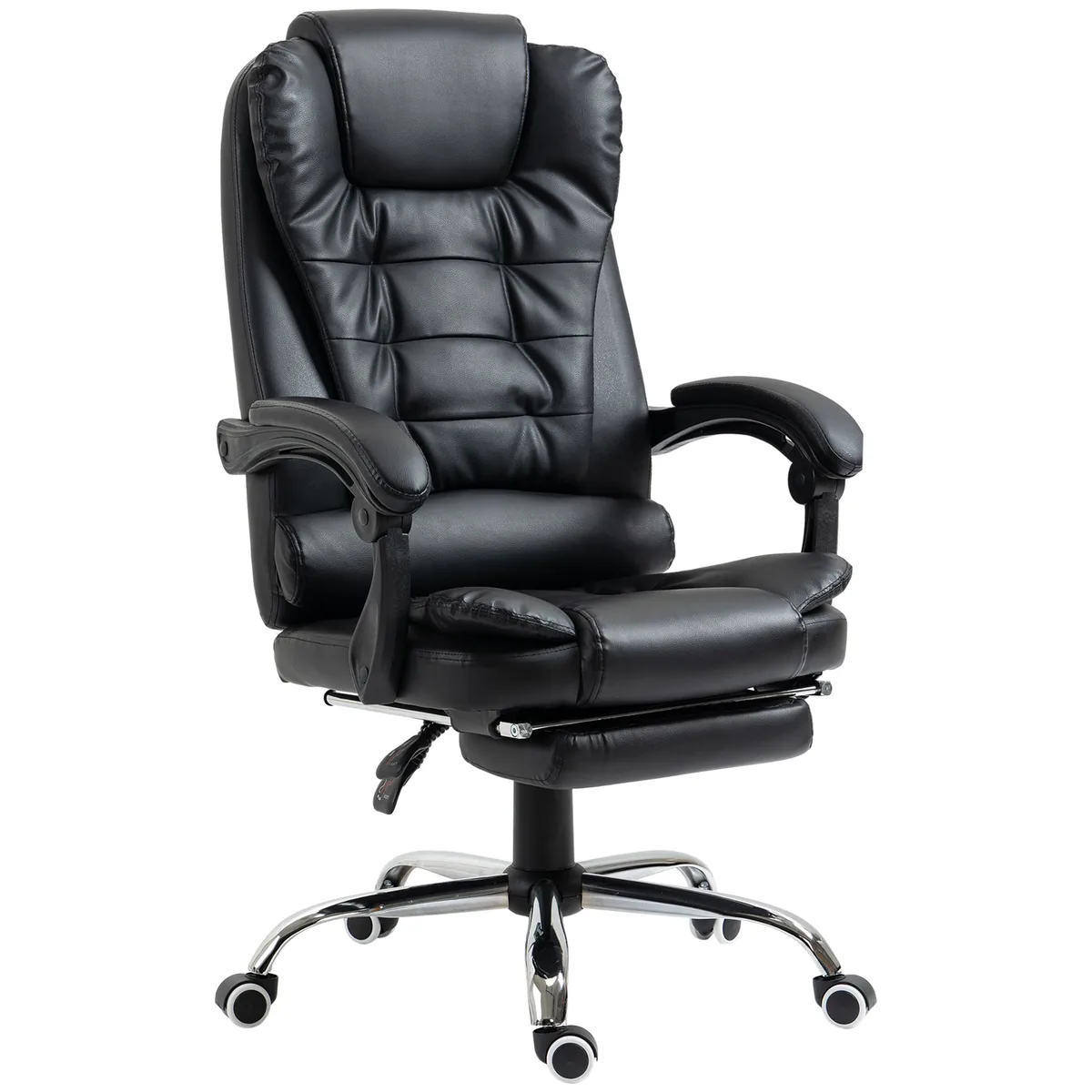 Scaun Birou HOMCOM Piele Neagră Reglabil Rabatabil 64.5x69x127cm