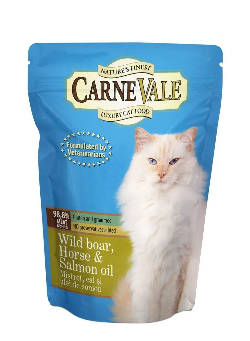 Plic Hrană pentru Pisici Carnevale Mistreț Cal Ulei Somon 85g