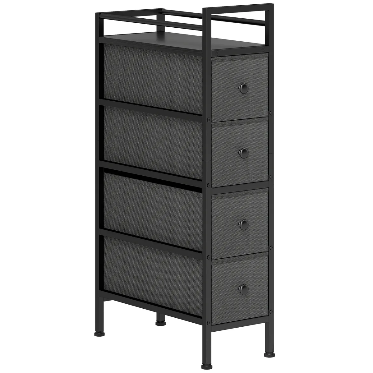 Comodă HOMCOM Slim 4 Sertare Textil Negru