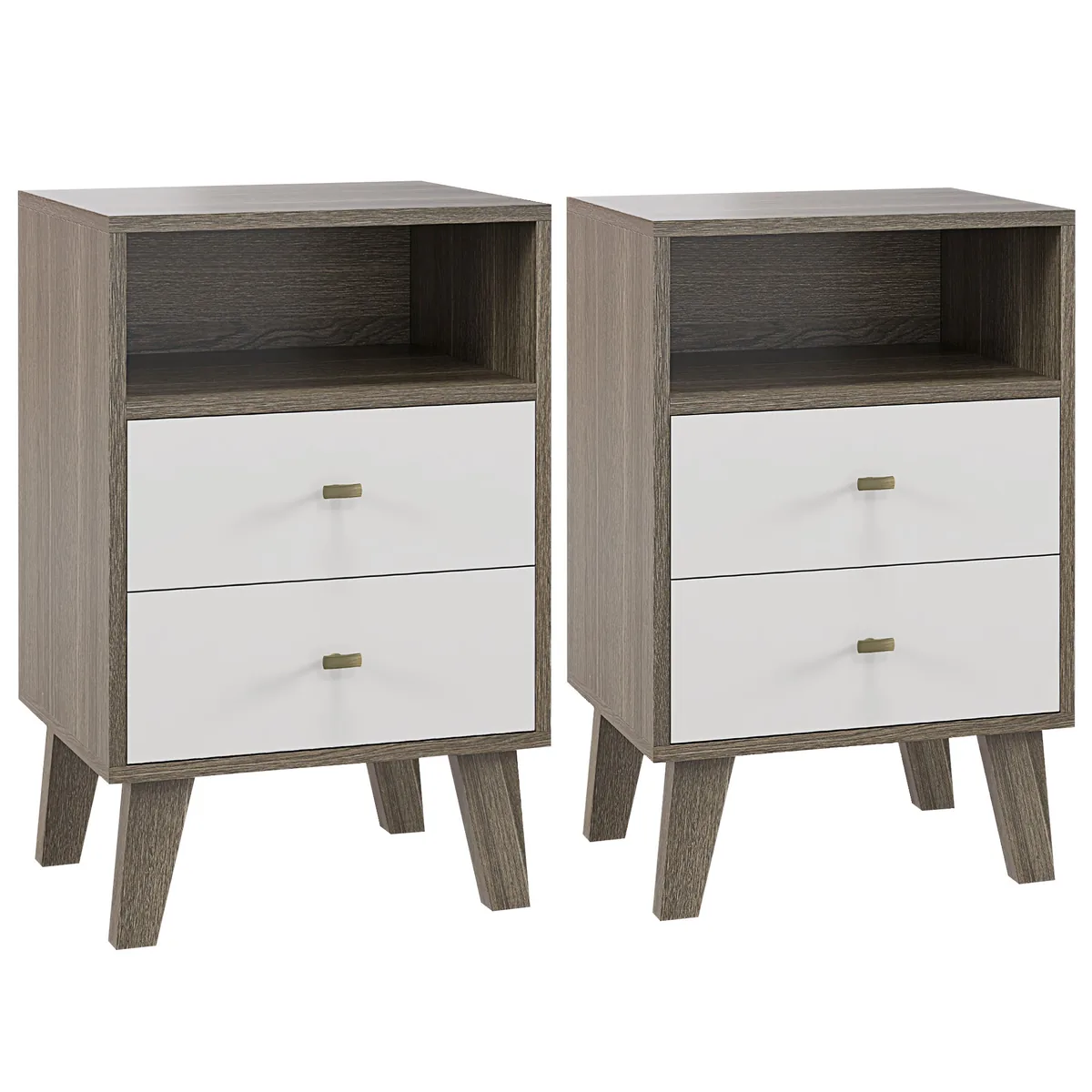 HOMCOM Set 2 Noptiere 2 Sertare Spatiu Deschis 40x34x64 cm Gri