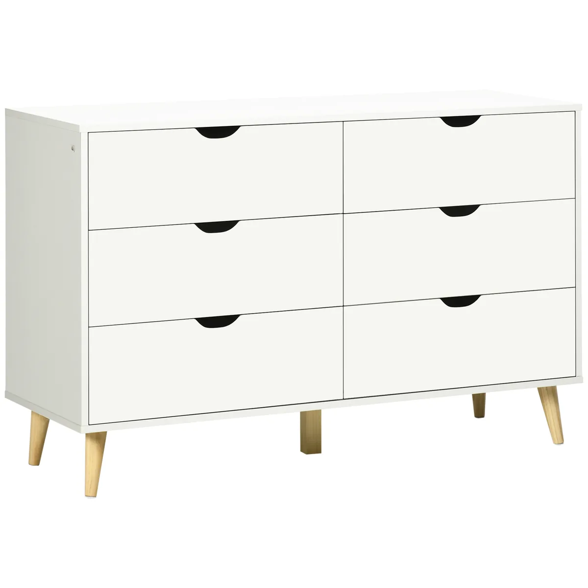 Comodă HOMCOM 6 Sertare Lemn Pin Melamină 120x40x76cm Alb