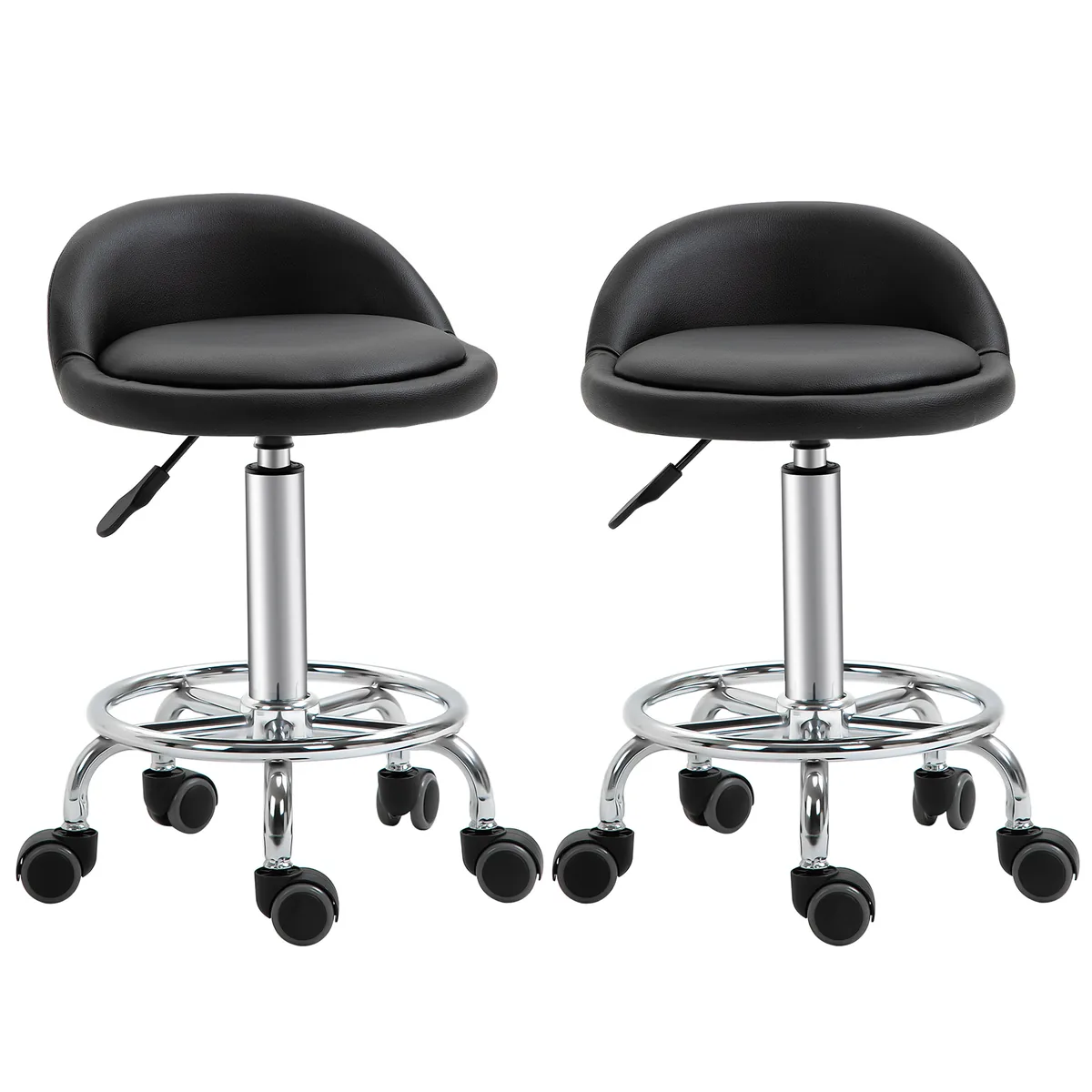 Set 2 Taburete de Bar HOMCOM Pivotante Înălțime Ajustabilă Imitație Piele PU Negru