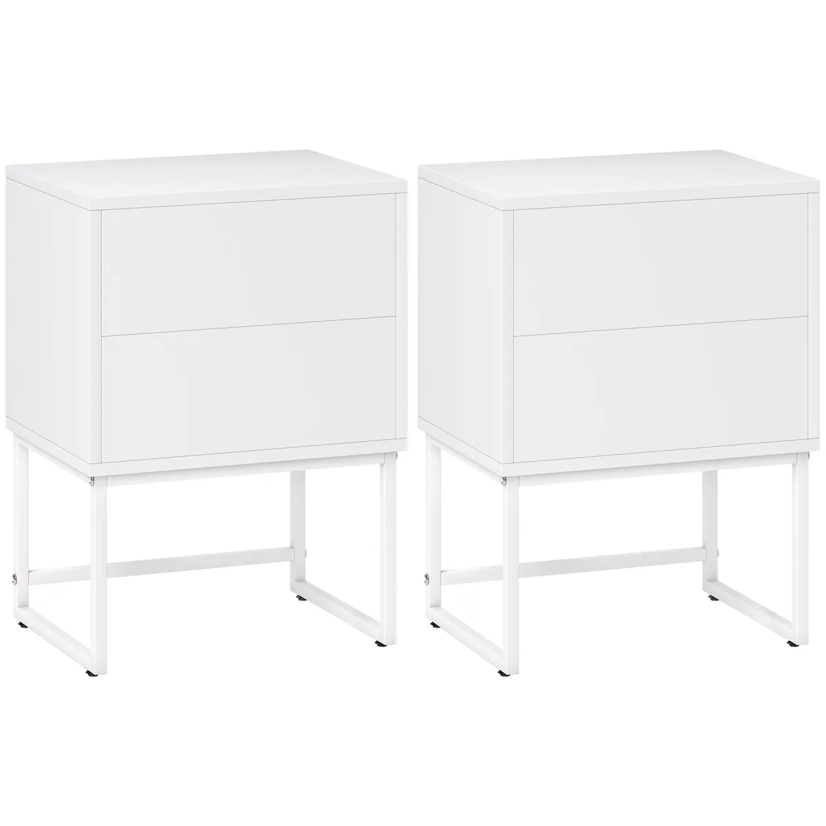 Set 2 Noptiere HOMCOM Înguste 2 Sertare Presiune 40x30x55cm Alb
