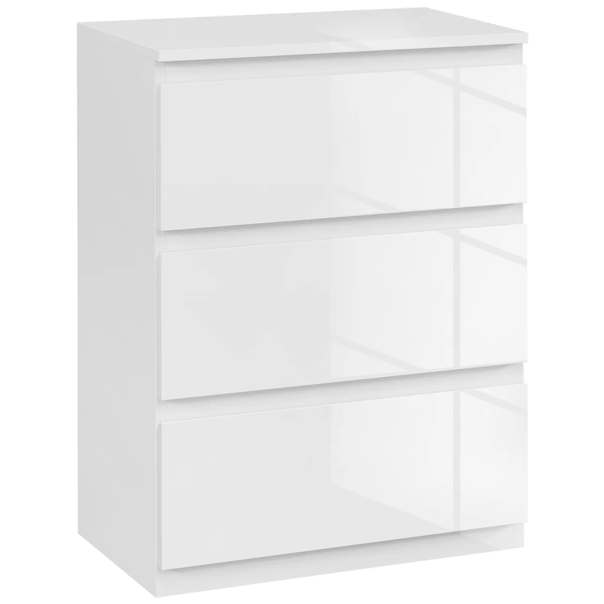 Comoda HOMCOM cu 3 Sertare Anti-Rasturnare 55x34x75cm Alb Lucios