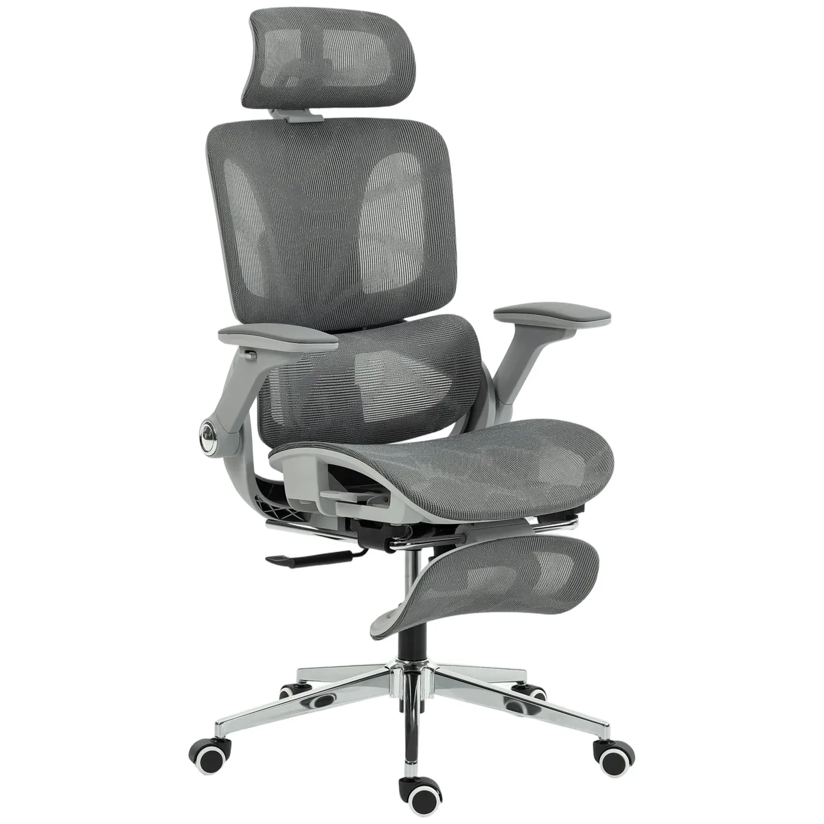 Scaun de Birou HOMCOM Ergonomic Cu Cotiere 4D Tetieră Reglabilă Plasă Gri