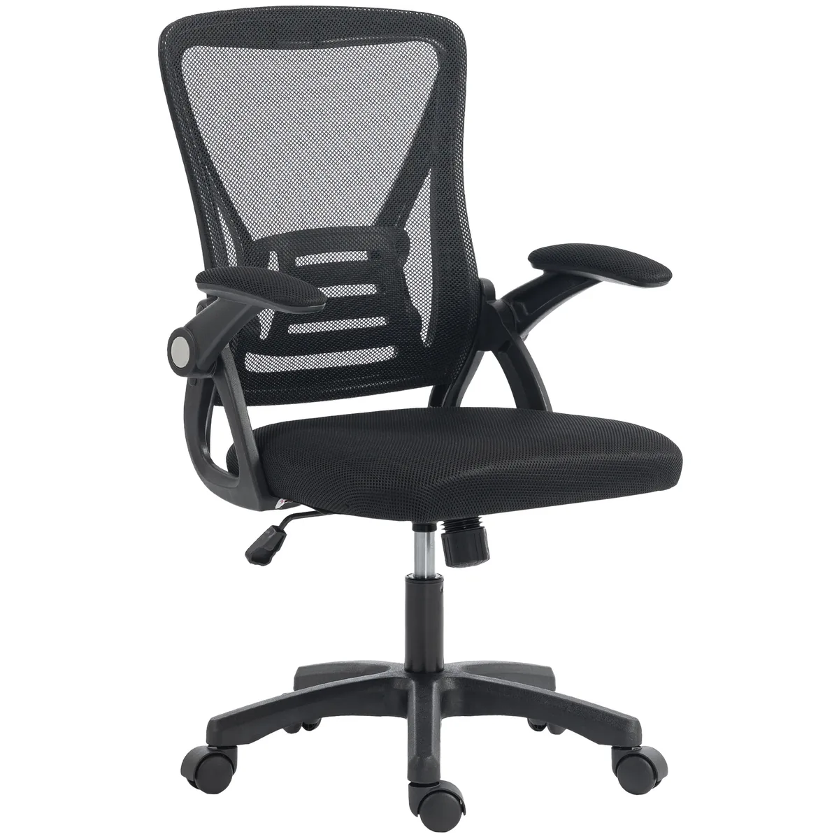 Scaun de Birou Homcom Plasa Brate Rabatabile Suport Lombar 59.5x56x103cm Negru