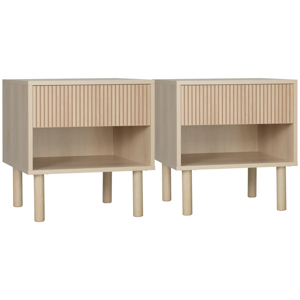 Set de 2 Noptiere HOMCOM Moderna Cu Polita Deschisa Natural