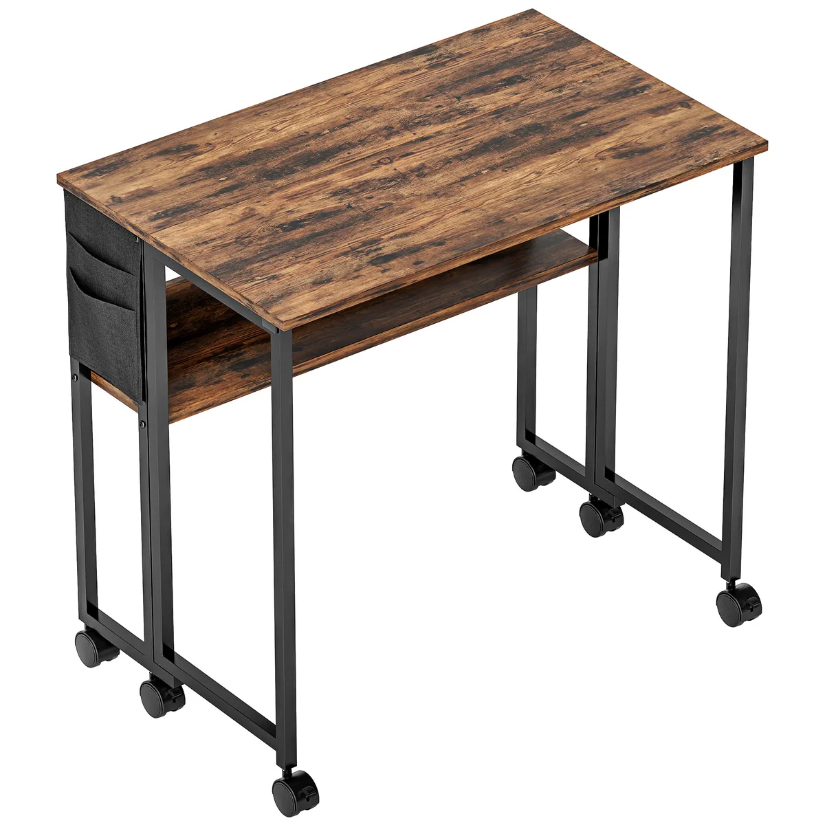 Birou Pliabil HOMCOM 80cm Raft Depozitare Blat Pliabil pe Roți Maro Rustic