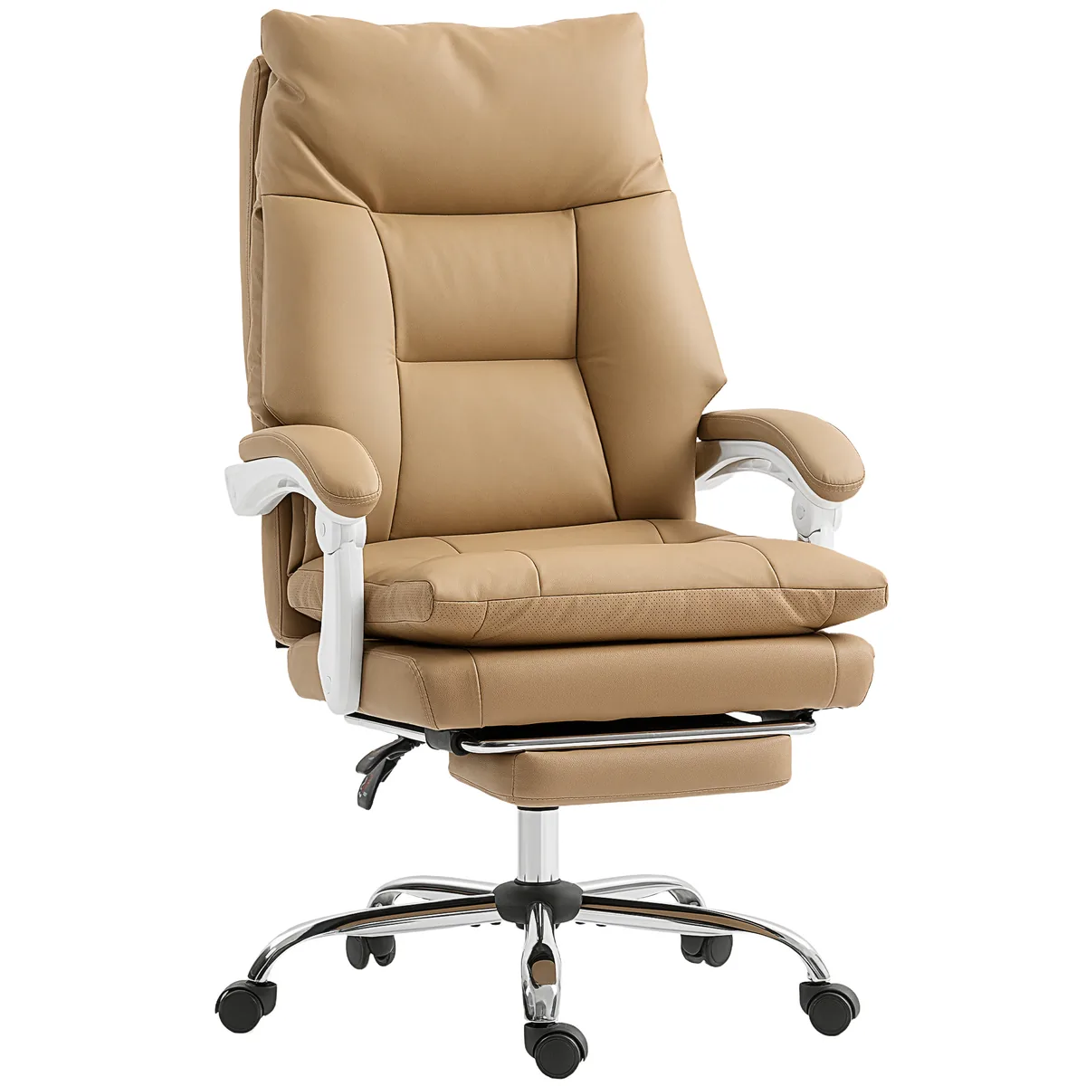 Scaun Birou Ergonomic Homcom Suport Lombar Brate Pliabile Picior Maro Deschis