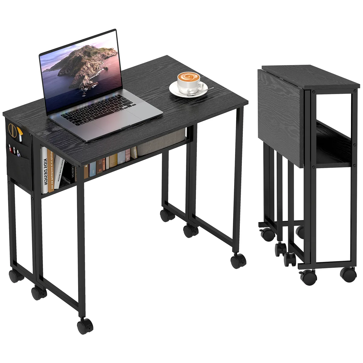 Birou HOMCOM Pliant 80cm Depozitare Negru