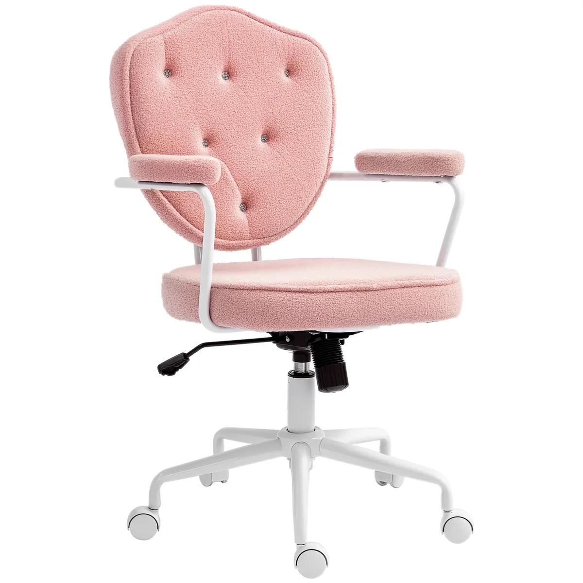 Scaun de Birou HOMCOM Roz Reglabil pe Inaltime Tapitat cu Butoni