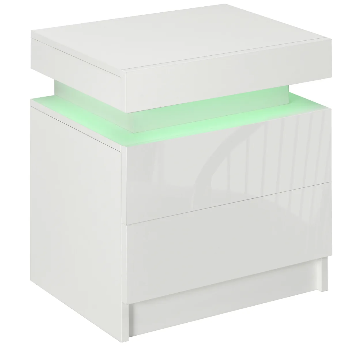 Noptiera HOMCOM Alba LED RGB Lucioasa 2 Sertare