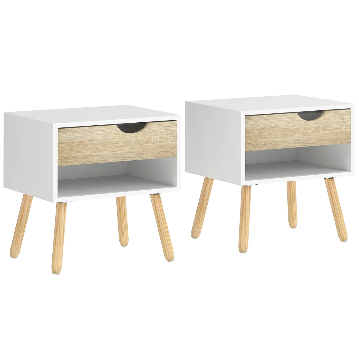 Noptiere HOMCOM Moderne cu Sertar si Raft Set 2 Albastru