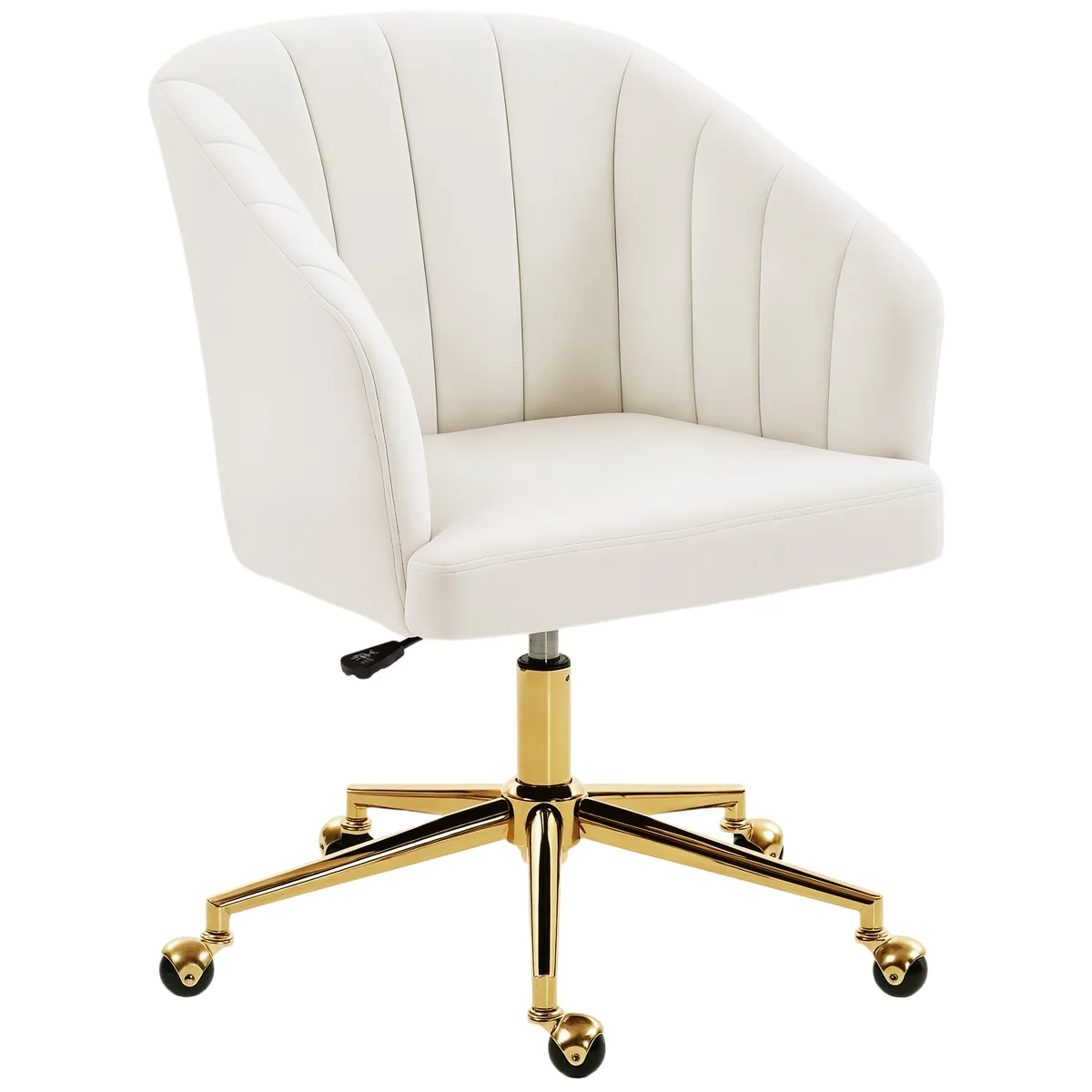 Scaun de Birou HOMCOM Crem Aspect Catifea Reglabil pe Inaltime Baza Otel