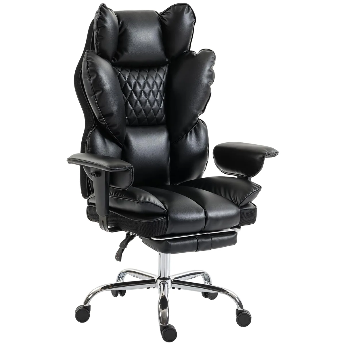 Fotoliu de Birou HOMCOM Piele Ecologică 180kg Arcuri Pocket Înclinare Negru
