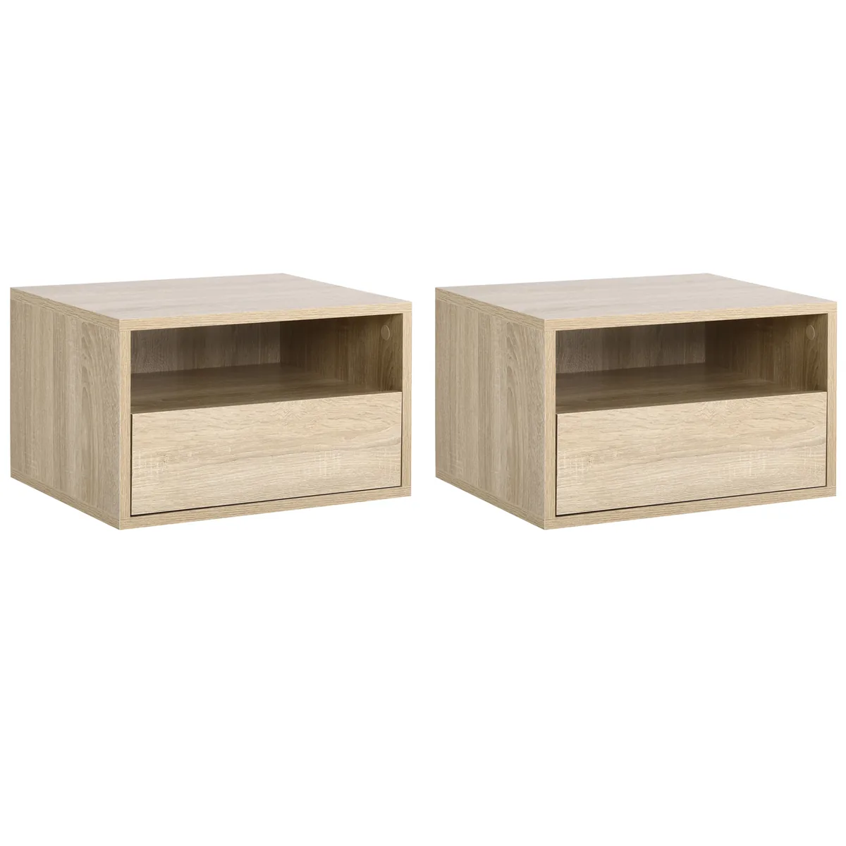 Set de 2 Noptiere HOMCOM Murale Sertar Culisant Nisa Blat Stejar Deschis