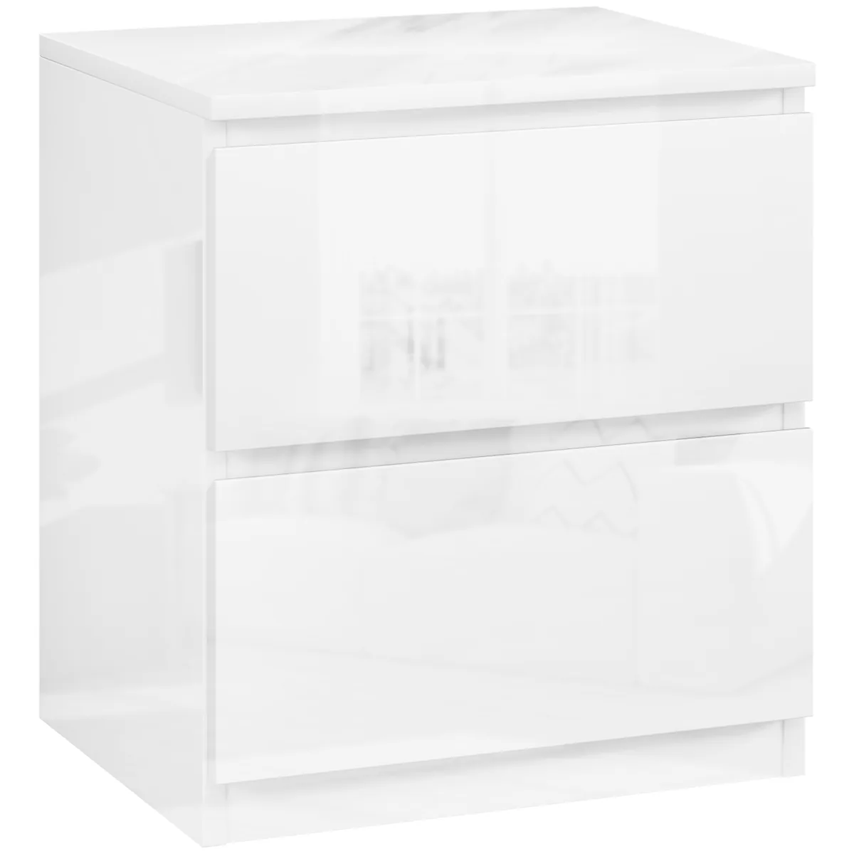 Măsuță de Noapte HOMCOM 2 Sertare 40x34x45cm Alb Lucios