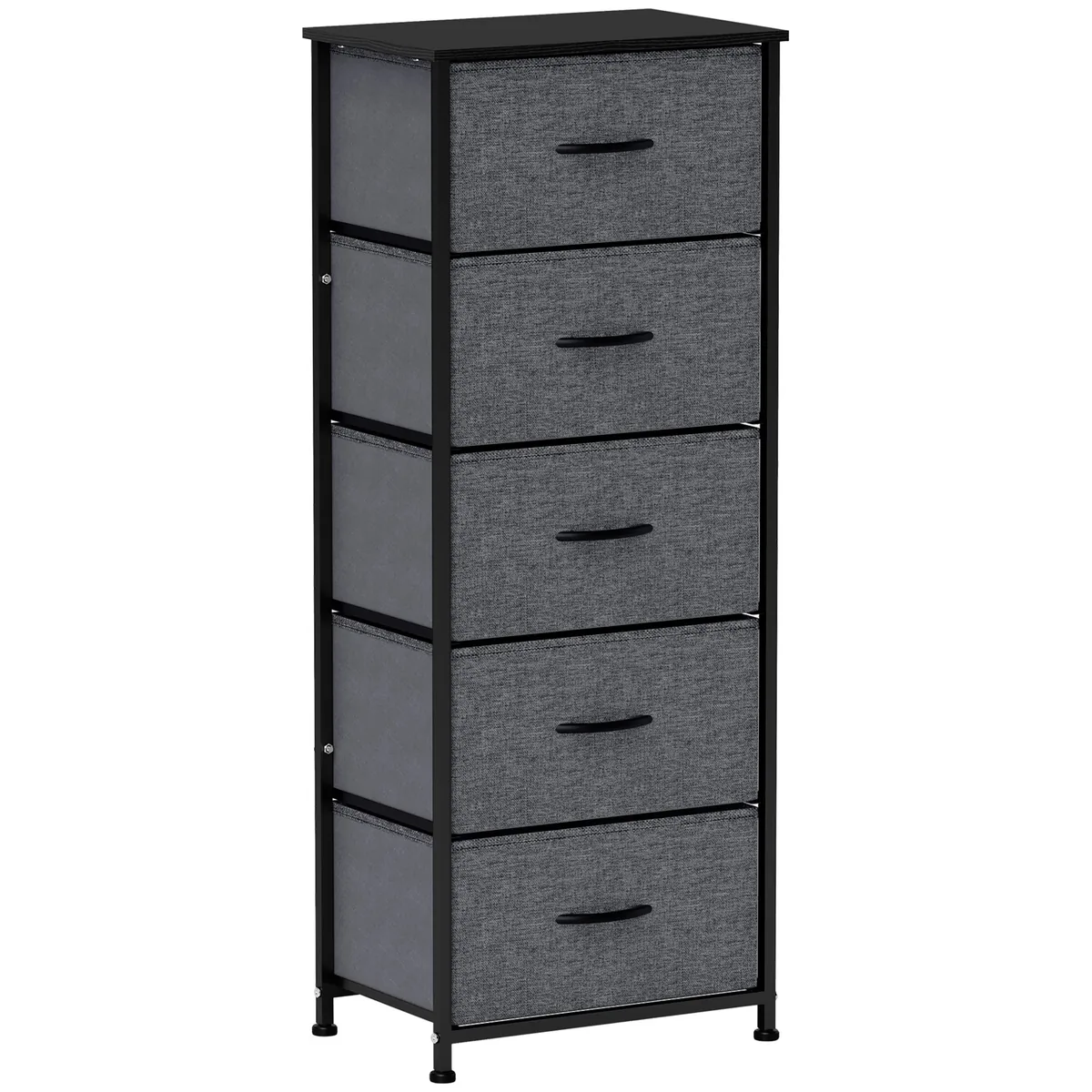 Comodă HOMCOM 5 Sertare din Material Pliabil 45x30x116cm Gri Închis