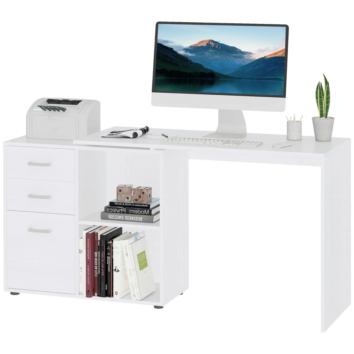 Birou de Colt HOMCOM Reversibil 117x83.5x76cm Alb