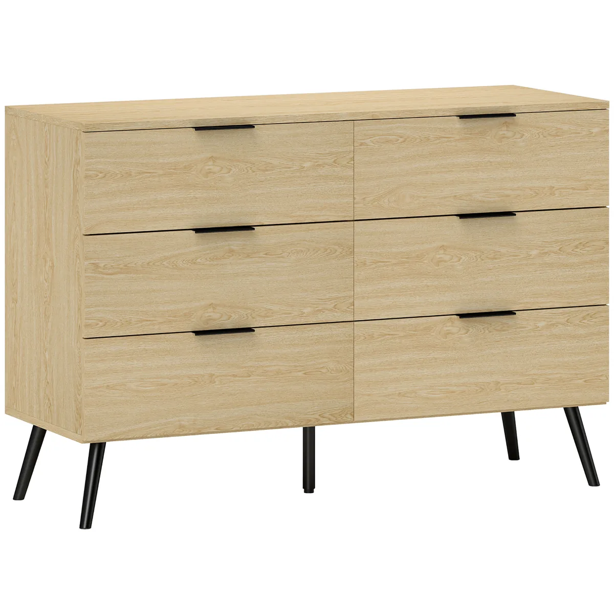 Comodă cu 6 Sertare HOMCOM Lemn Natural 110x40x75 cm