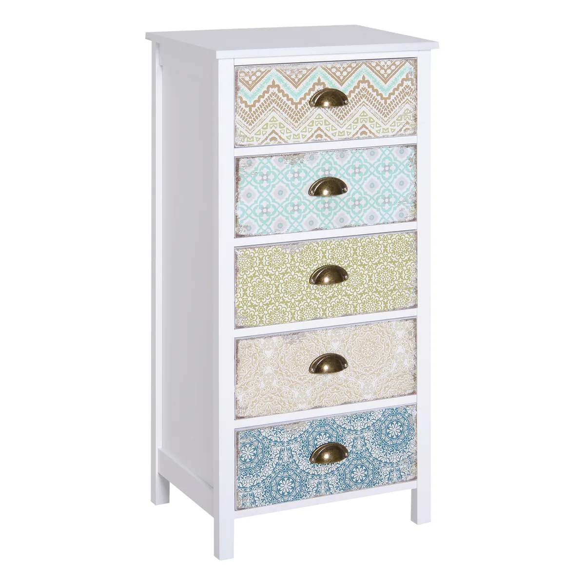 Comodă HOMCOM Shabby-Chic 5 Sertare Colorat 46x34x97,5cm