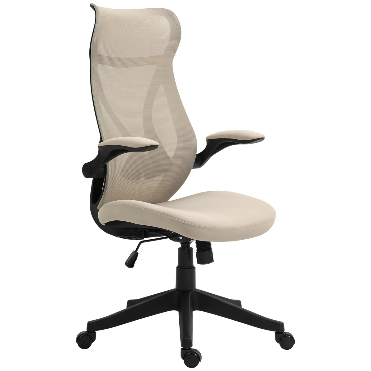 Scaun de Birou HOMCOM Ergonomic Brațe Rabatabile Tetieră Reglabil Leagăn 66x66x121 Bej