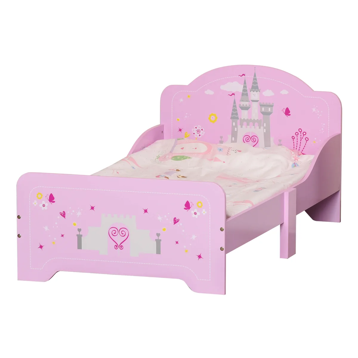 Pat Copii HOMCOM cu Sine Laterale 143x73x60cm 3-6 Ani Roz