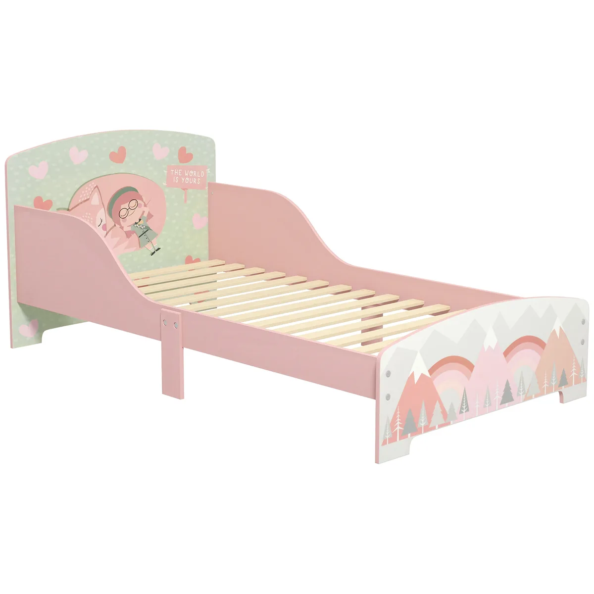 Pat pentru Copii ZONEKIZ cu Model cu Animale 77x143x60cm Roz 3-6 Ani