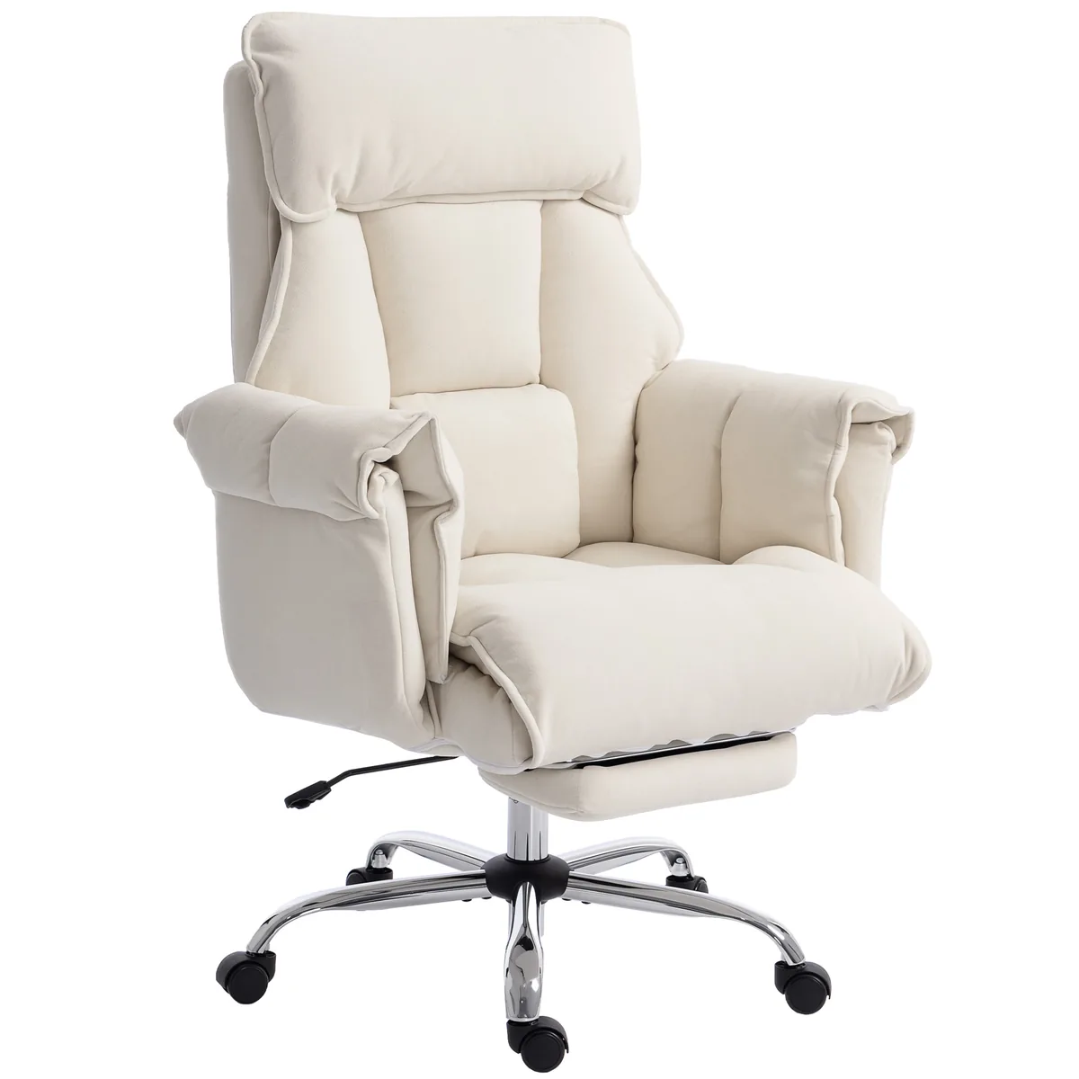 Scaun de Birou HOMCOM Flanel Snow Suport Picioare Alb Crem