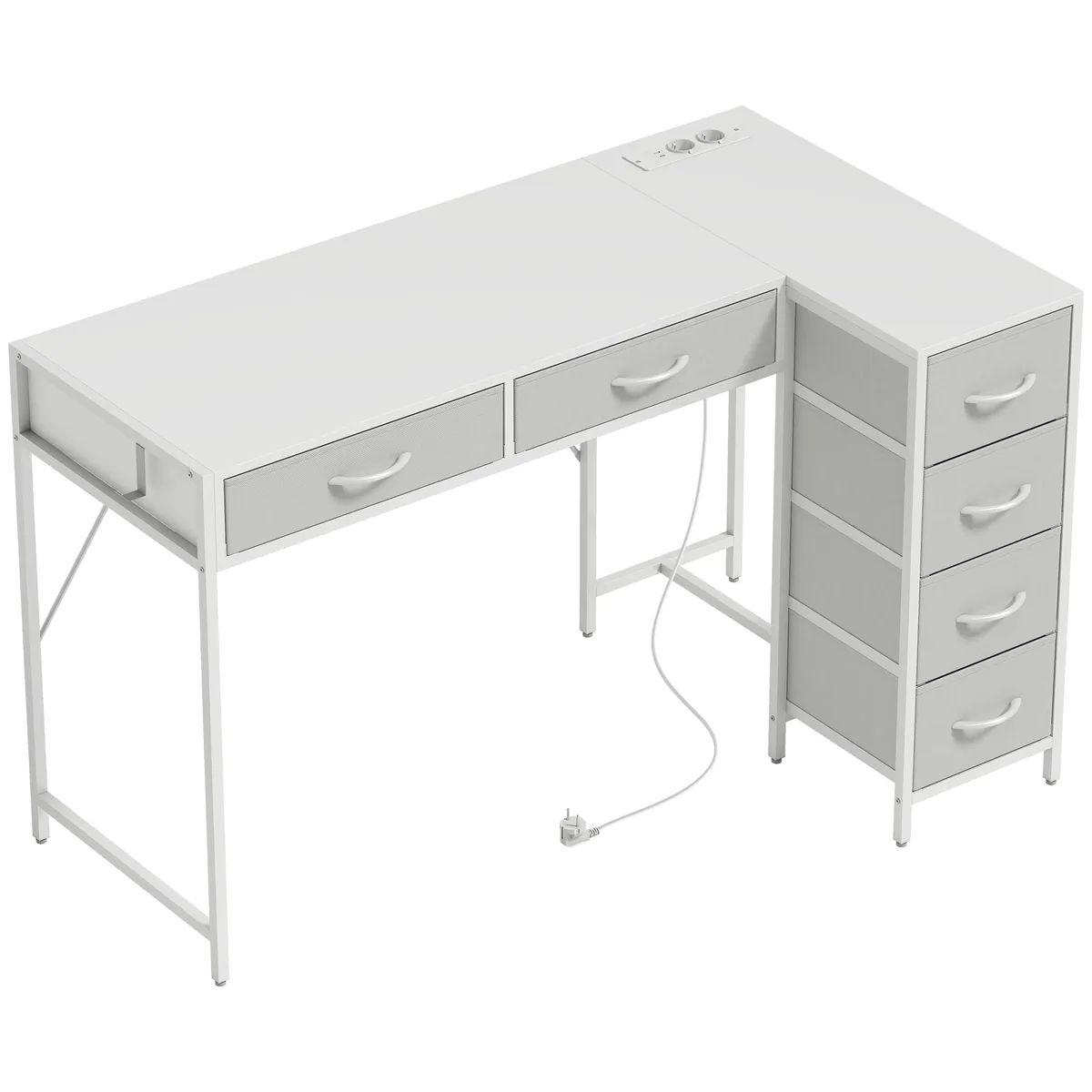 Birou Colt HOMCOM Reversibil Prize USB 126x48cm 6 Sertare Cârlig Lateral Alb
