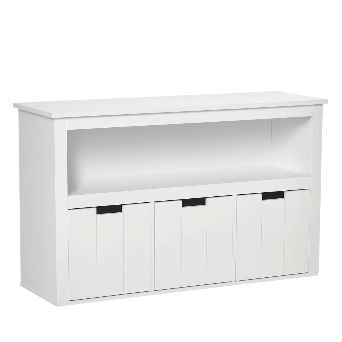 Bufet de Salon HOMCOM 3 Sertare Mobilizabile Rafturi Deschise 102x33x61,5cm Alb