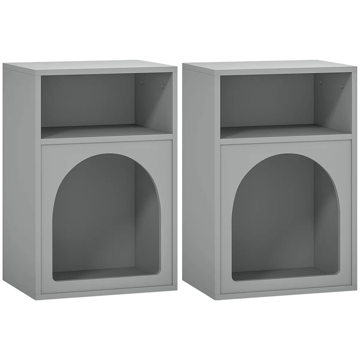 Set de 2 Noptiere HOMCOM cu Compartimente Deschise Gri Arcuat