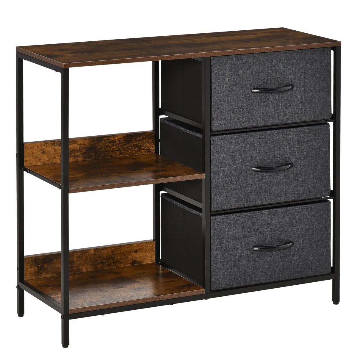 HOMCOM Comodă Mobilă 2 Rafturi 3 Sertare Pliabile 80x29x71 cm Maro Rustic