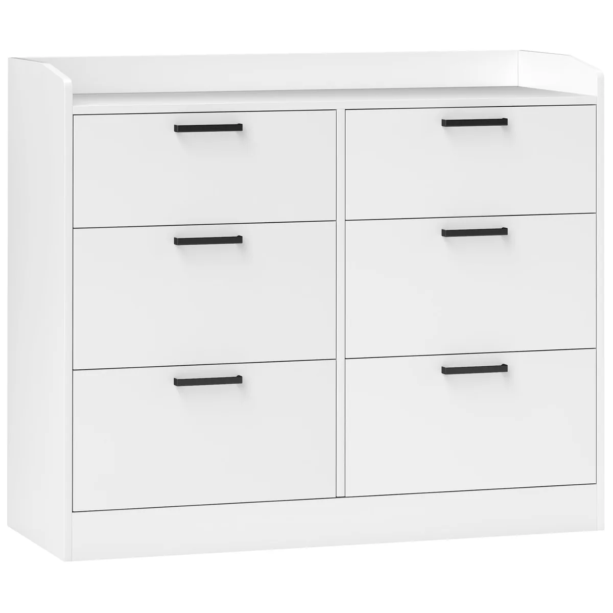 Comodă HOMCOM 6 Sertare Margini Înălțate Mânere în Formă de U 110x40x88cm Alb