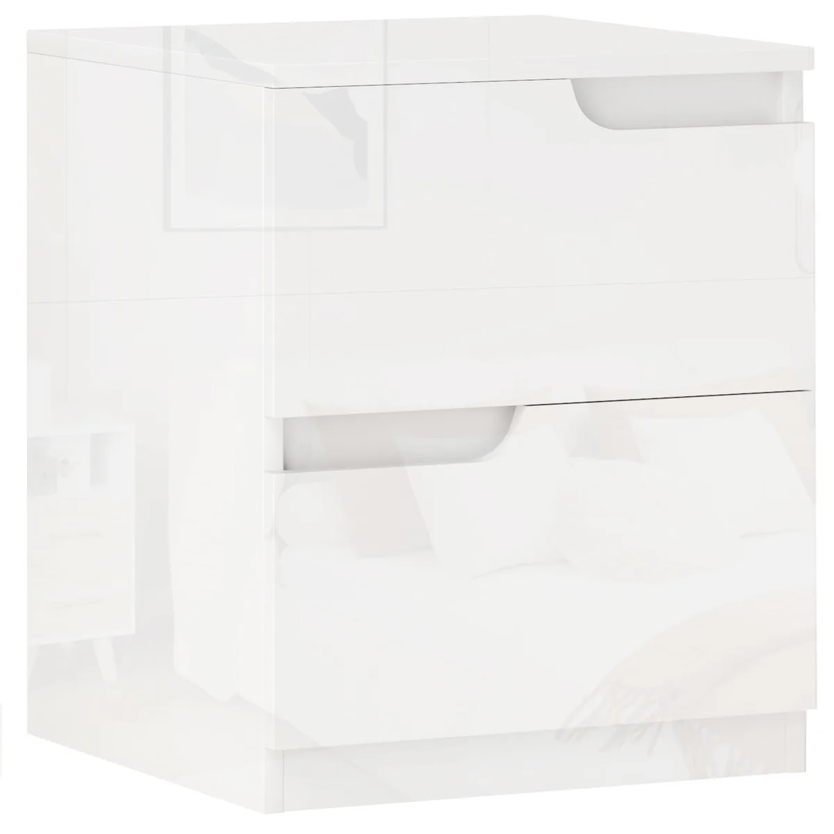 Noptiera HOMCOM Moderna 2 Sertare Design Lucios Alb Lucios