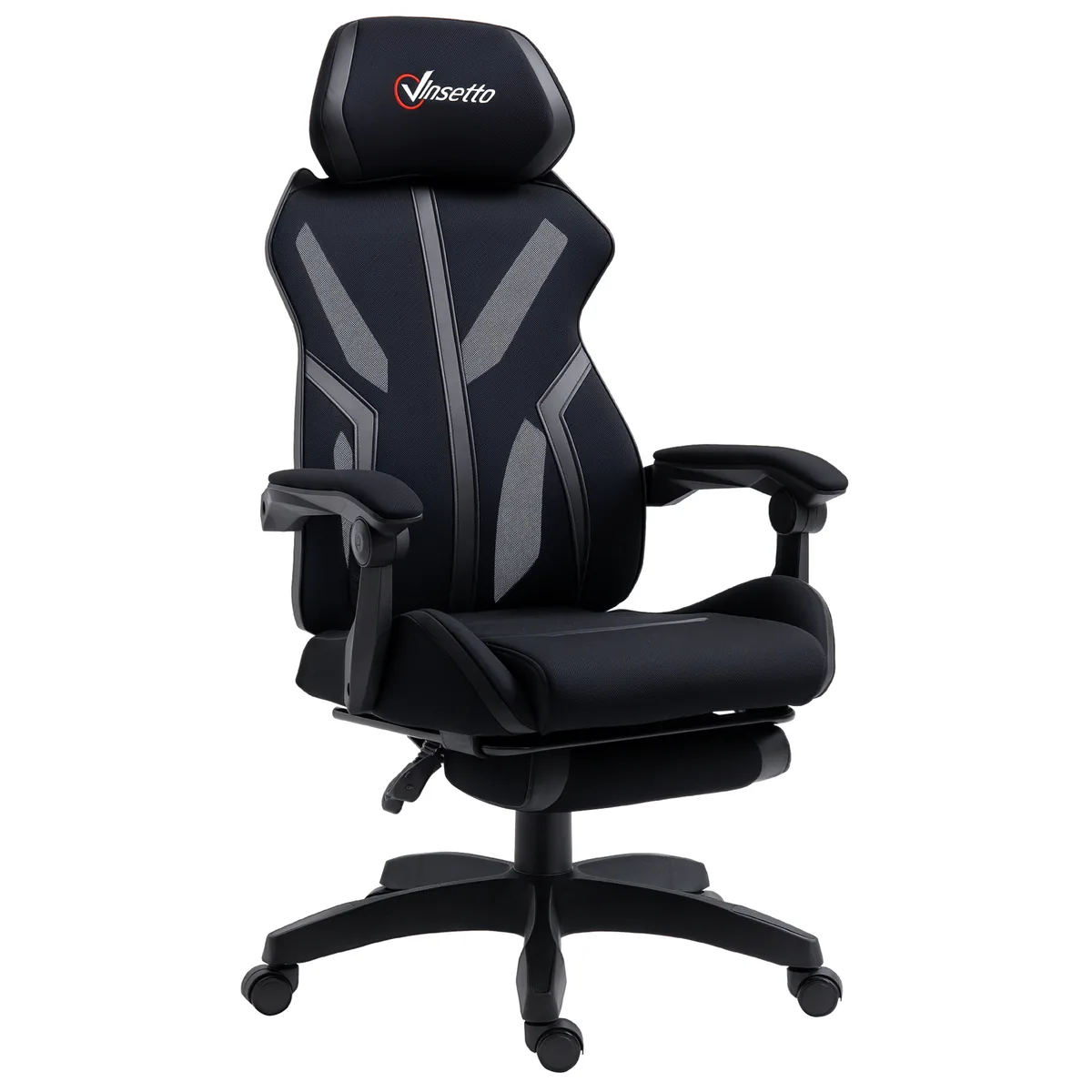 Scaun Gaming Vinsetto Suport Picior Retractabil Negru